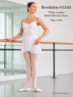 Dance Shoes Revolution #152AD White Leather Ballet Split Sole Shoes Size 11AD